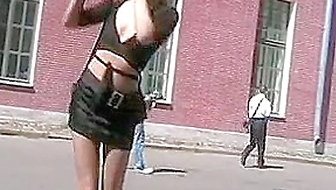 Russian blonde walks around and shows boobs in public Russian blonde walks around and shows boobs in public