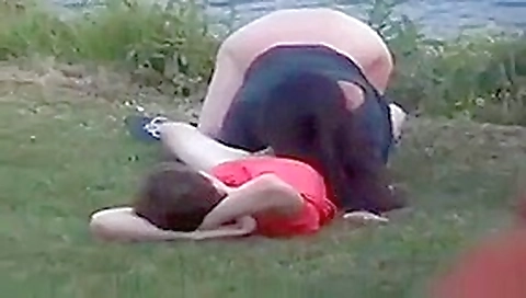 Caught in the act - couple having sex outdoor Caught in the act - couple having sex outdoor