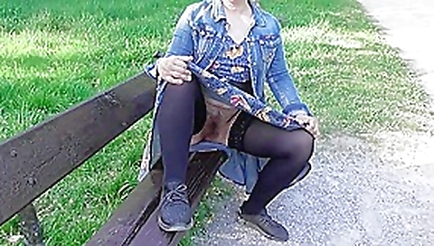 Hairy mature flashing in the park Hairy mature flashing in the park