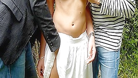 Busty teen 18+ babe used for sex in public by three guys