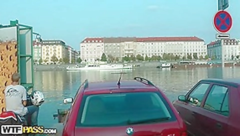 Hawt golden-haired picked on a embankment and drilled publicly