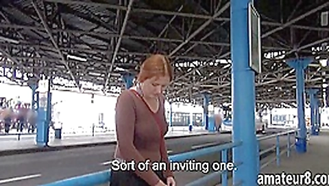 Redhead Eurobabe flashes her big tits in bus station Redhead Eurobabe flashes her big tits in bus station